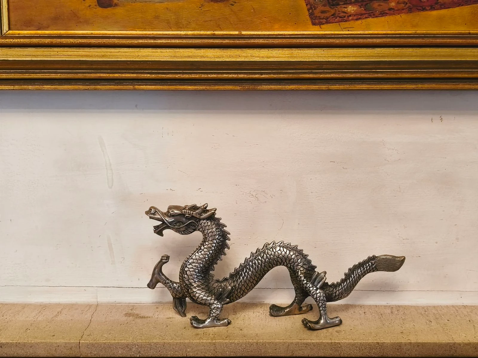 Figura escultura de bronce plateado Dragón loon